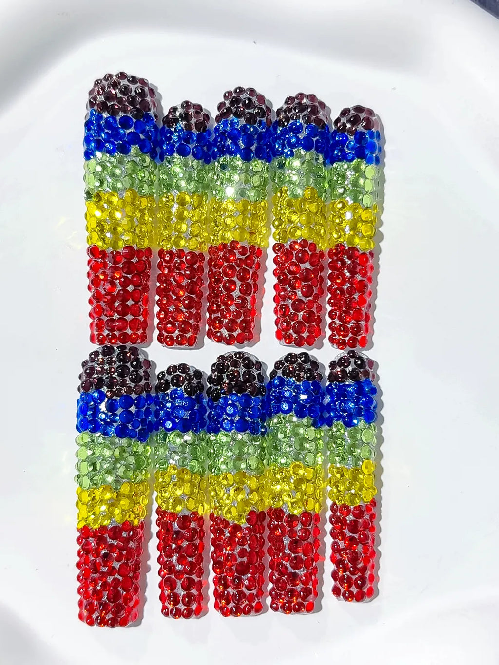 N014 - Long Black Blue Square Abstract Rhinestone Full Crystal Cover