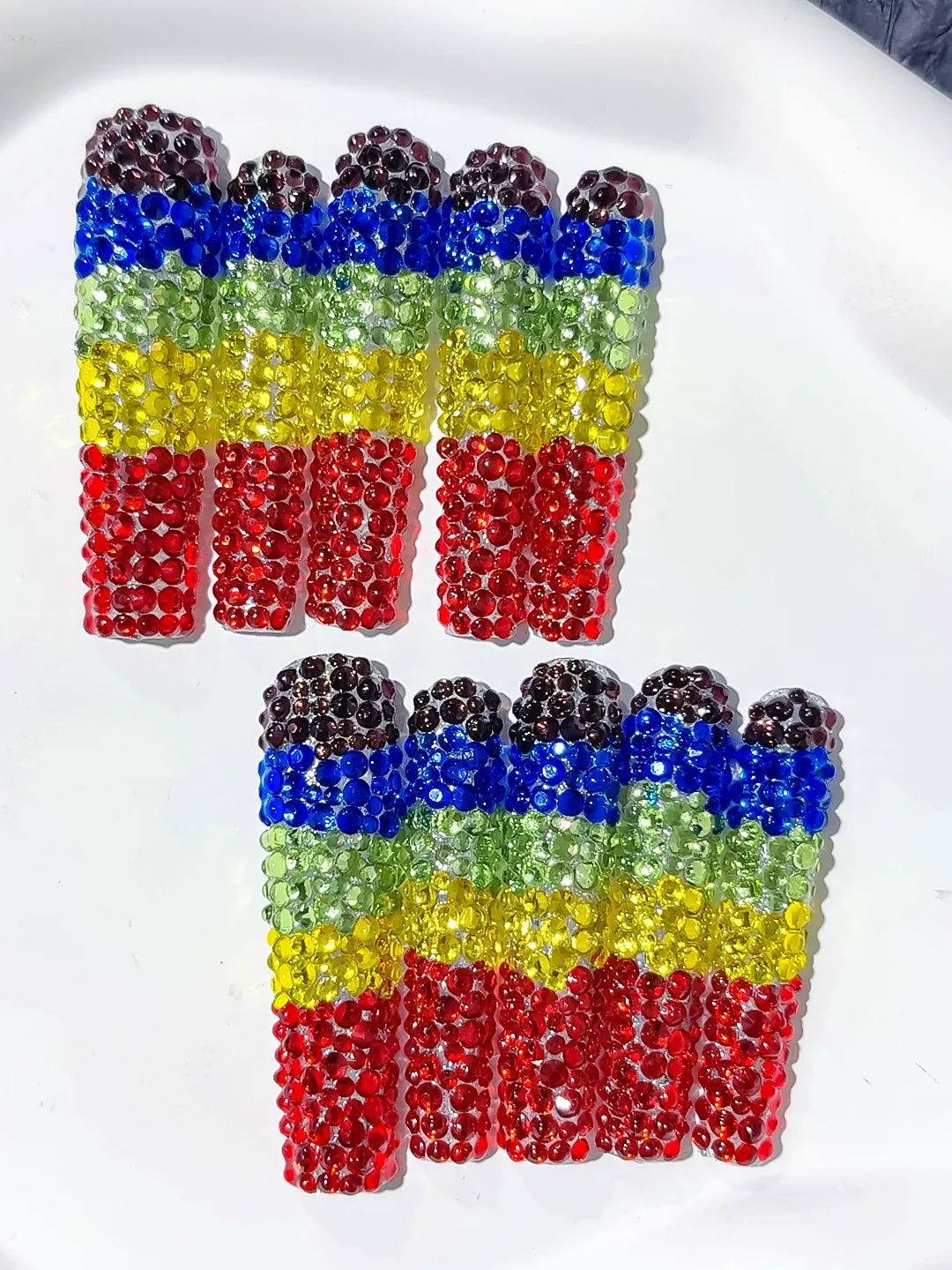 N014 - Long Black Blue Square Abstract Rhinestone Full Crystal Cover