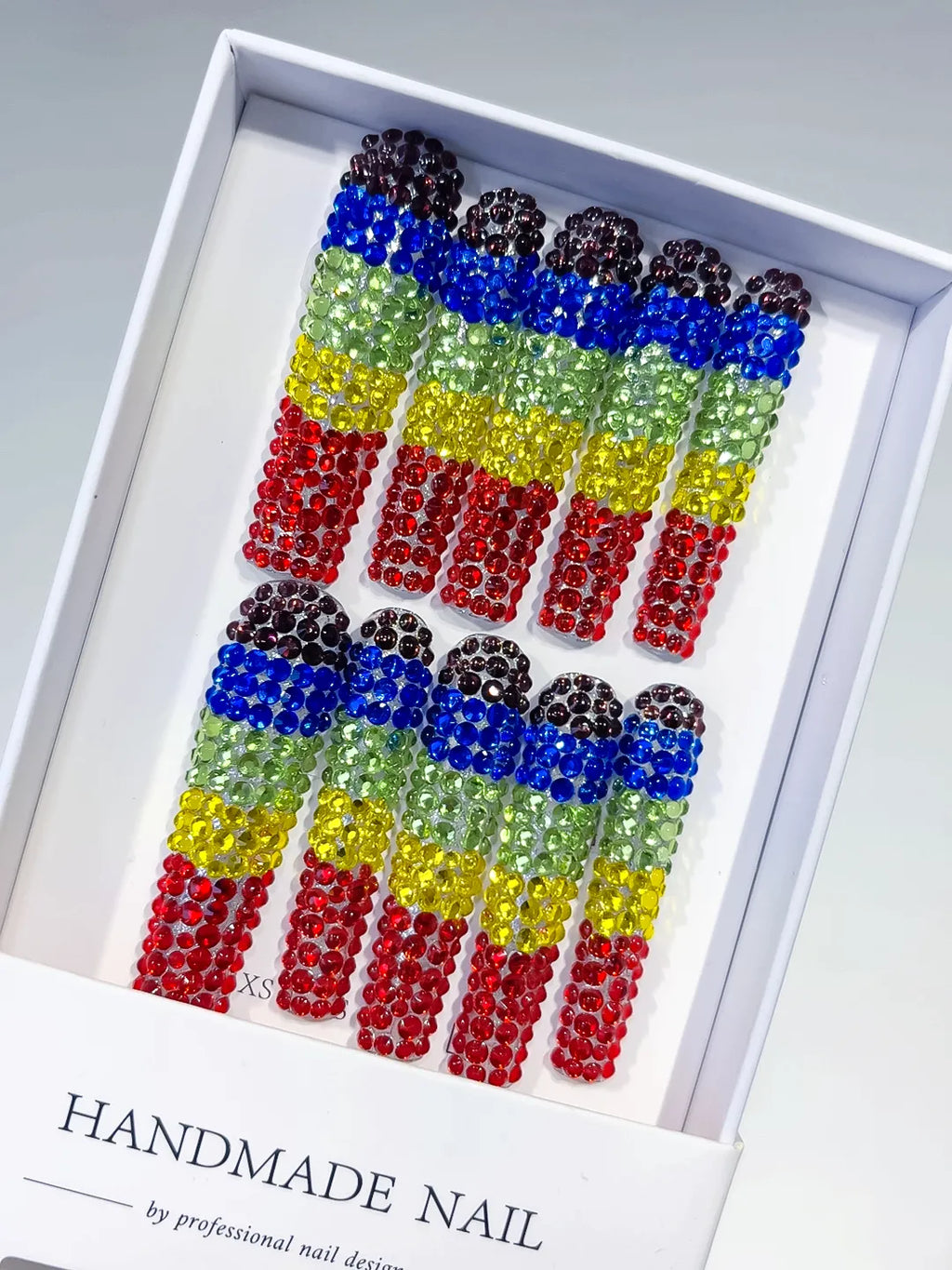 N014 - Long Black Blue Square Abstract Rhinestone Full Crystal Cover
