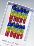 N014 - Long Black Blue Square Abstract Rhinestone Full Crystal Cover