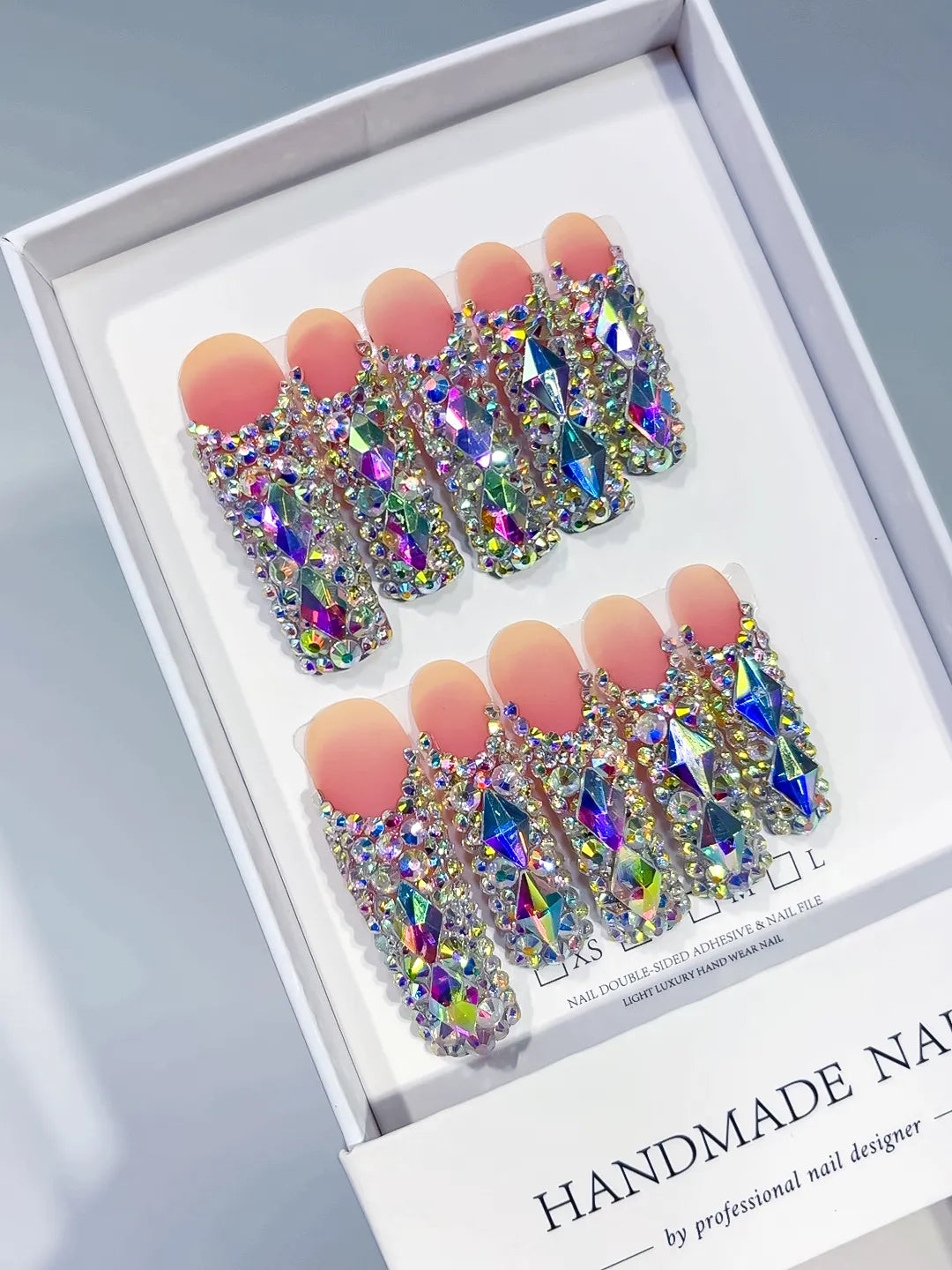 N015 - Long Nude Silver Curved Solid color Rhinestone Crystal Cluster