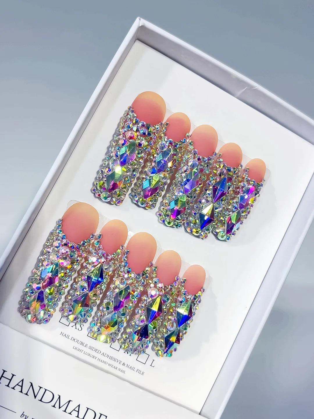 N015 - Long Nude Silver Curved Solid color Rhinestone Crystal Cluster