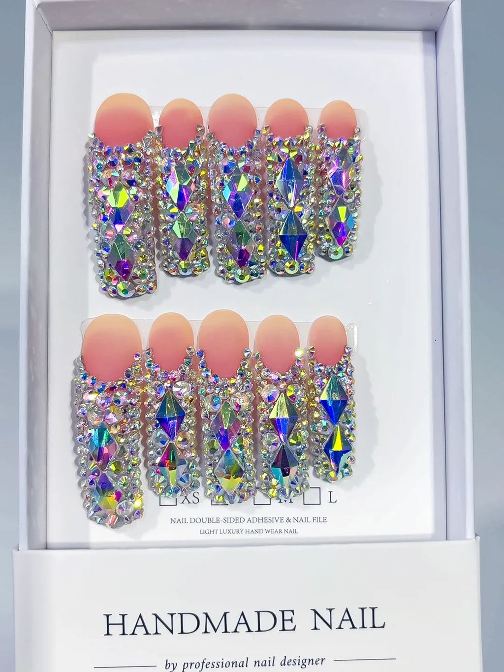 N015 - Long Nude Silver Curved Solid color Rhinestone Crystal Cluster
