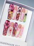 O010 - Long Pink Nude Square Abstract Flower Glitter