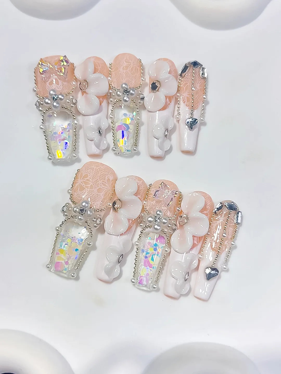 O017 - Long Nude White Coffin Solid color Bow Flower
