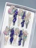 O020 - Long Silver Purple Coffin Metallic Bow Rose