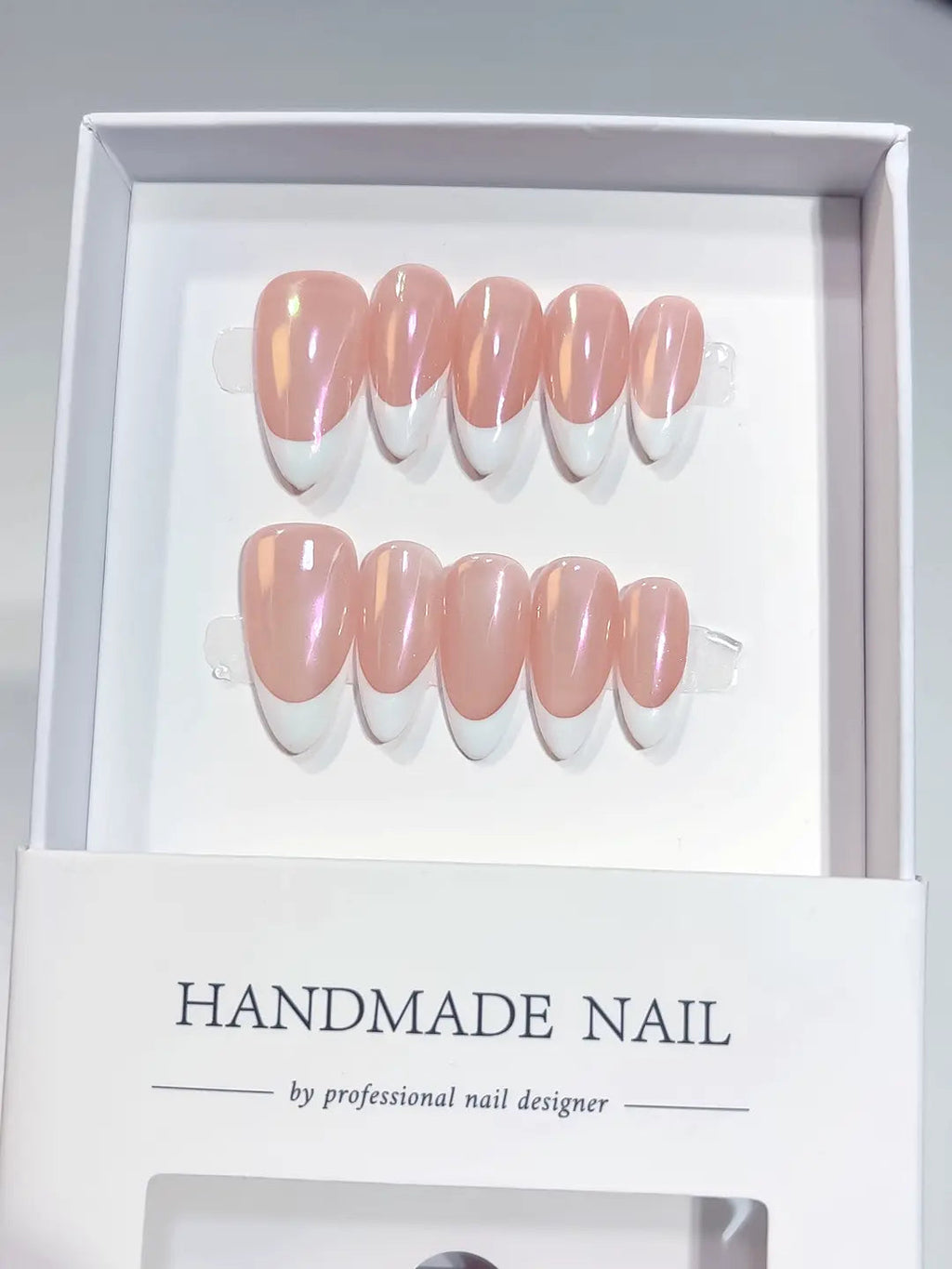 A047 - Medium Pink Multicolor Almond French tip VibeNailsLab