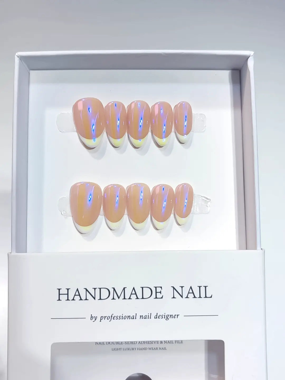 A065 - Short Purple Multicolor Almond French tip VibeNailsLab