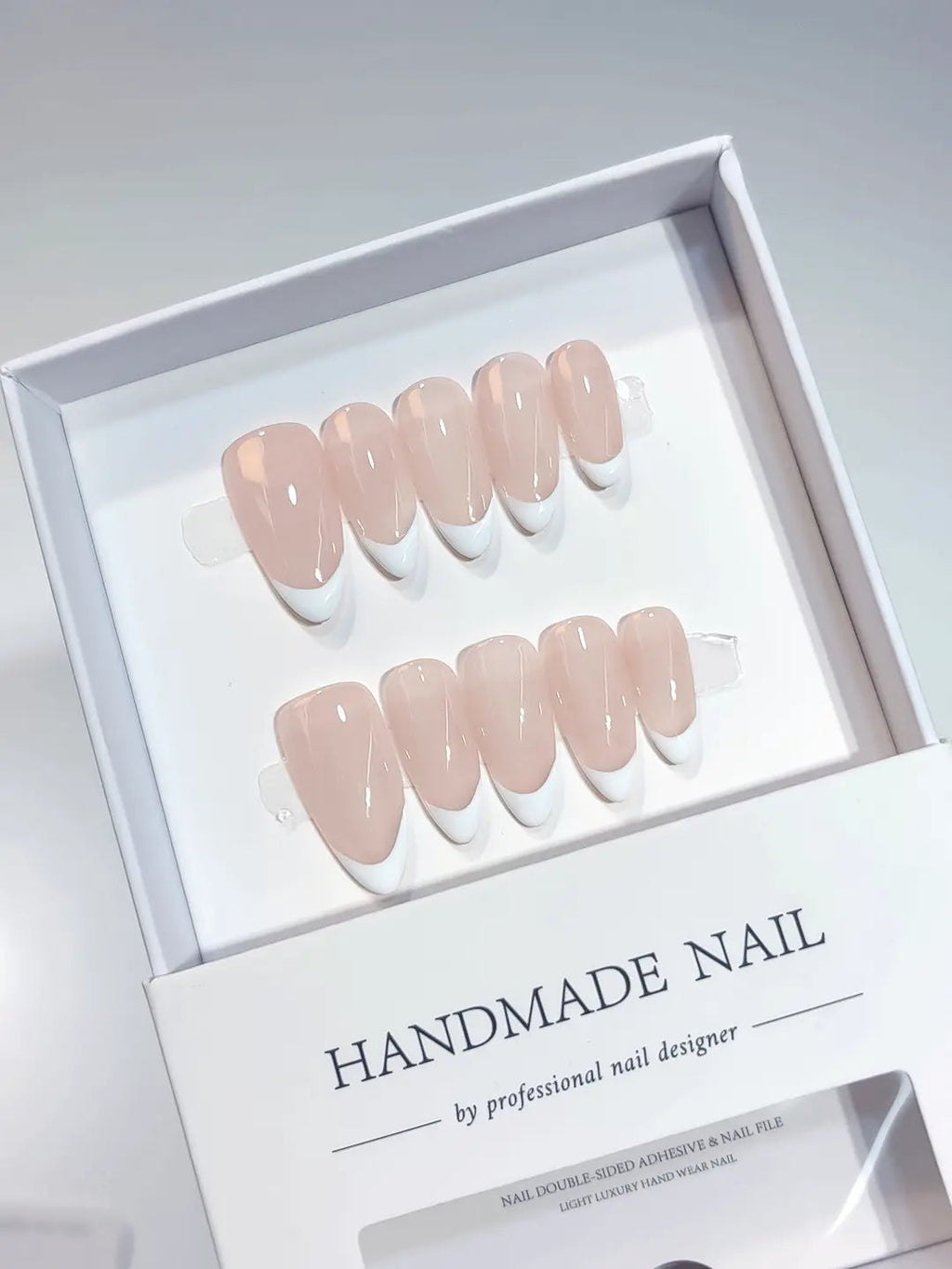 A045 - Medium White Nude Almond French tip VibeNailsLab