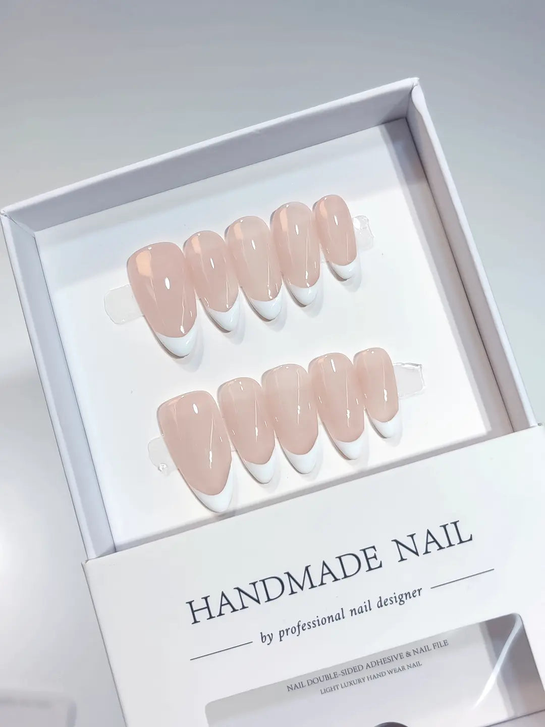 A045 - Medium White Nude Almond French tip VibeNailsLab