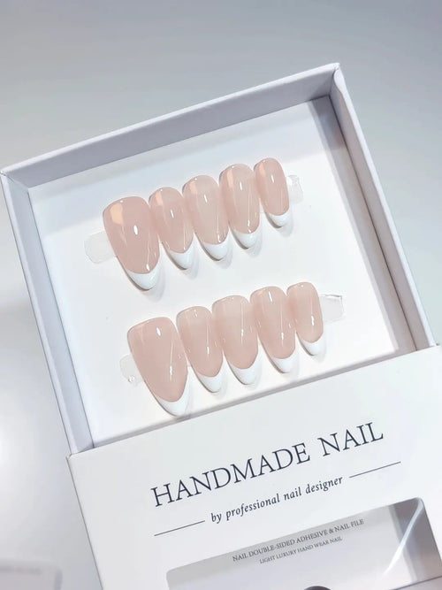 A045 - Medium White Nude Almond French tip VibeNailsLab