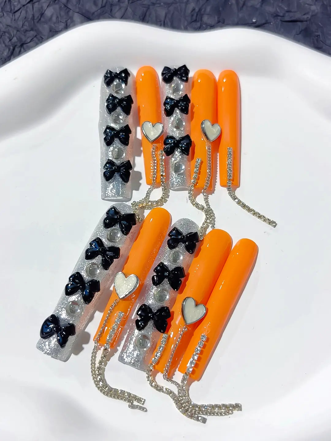 M036 - Long Orange Silver Square Glitter Chain