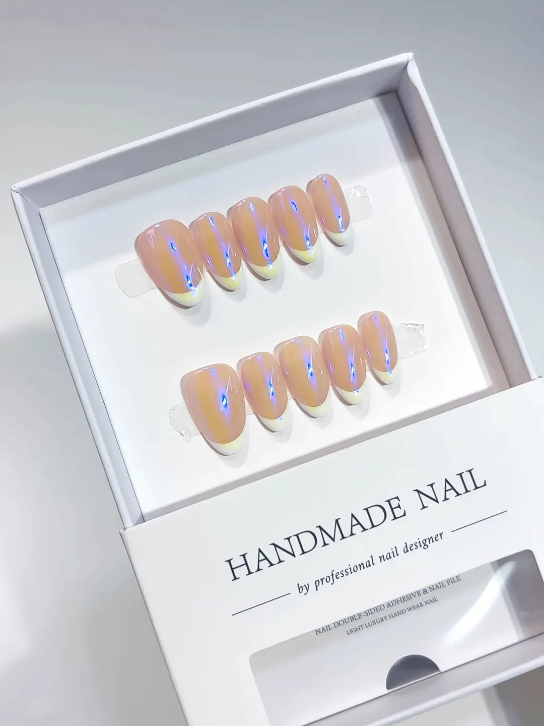 A065 - Short Purple Multicolor Almond French tip VibeNailsLab