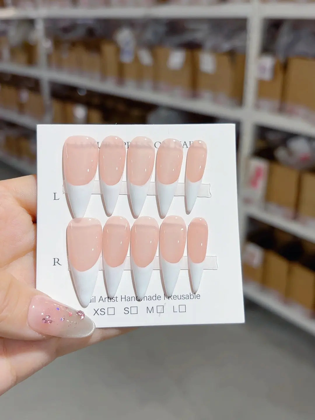 A036 - Long White Pink Stiletto French tip VibeNailsLab