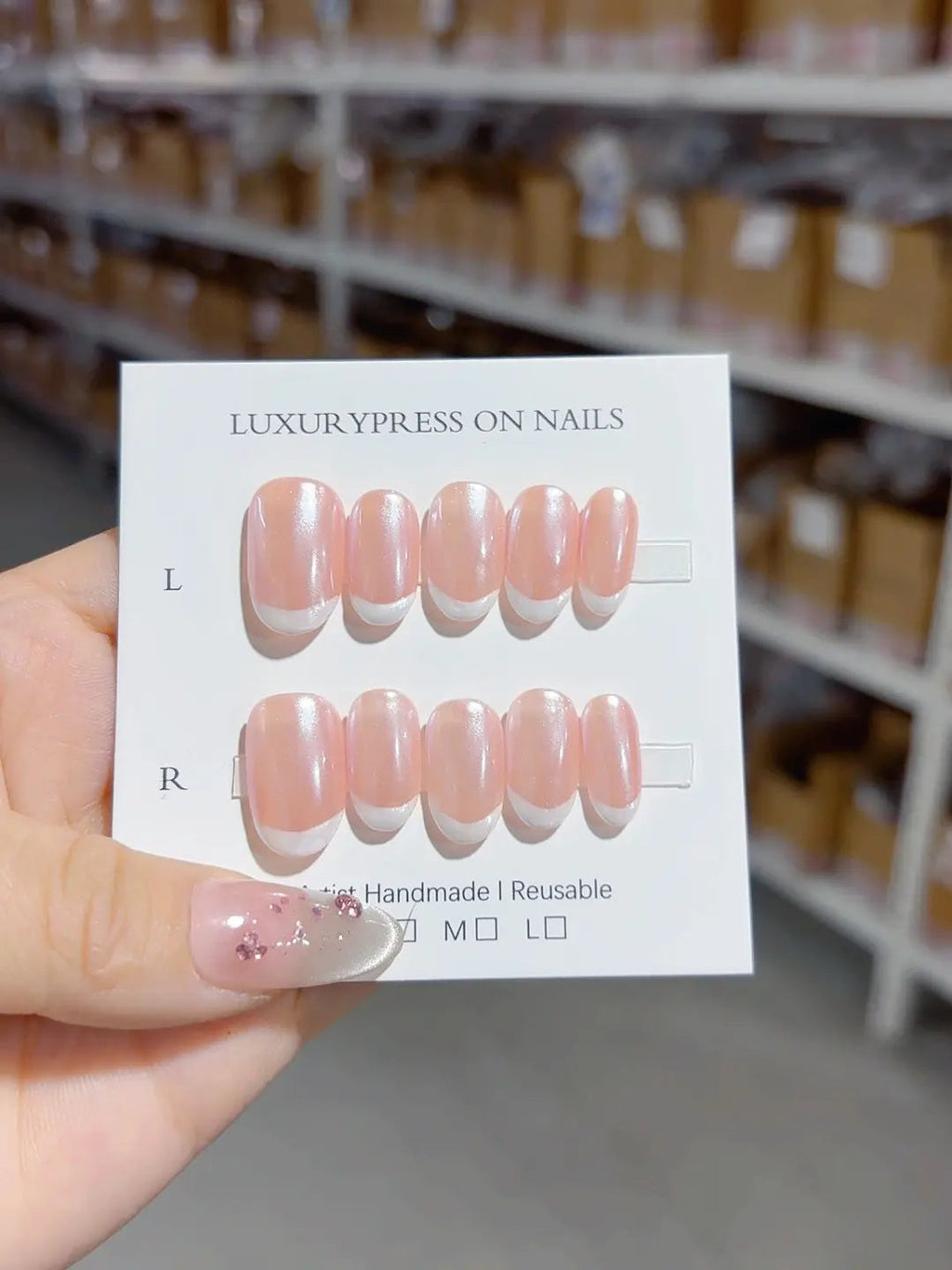 A057 - Short White Pink Oval French tip VibeNailsLab