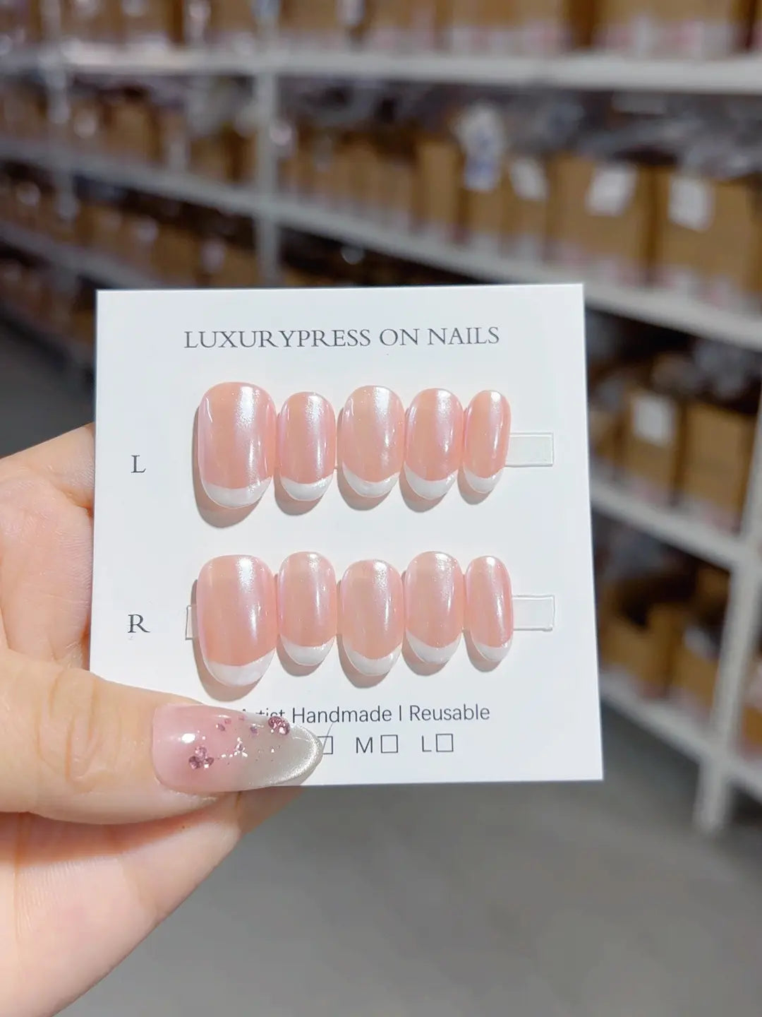 A057 - Short White Pink Oval French tip VibeNailsLab