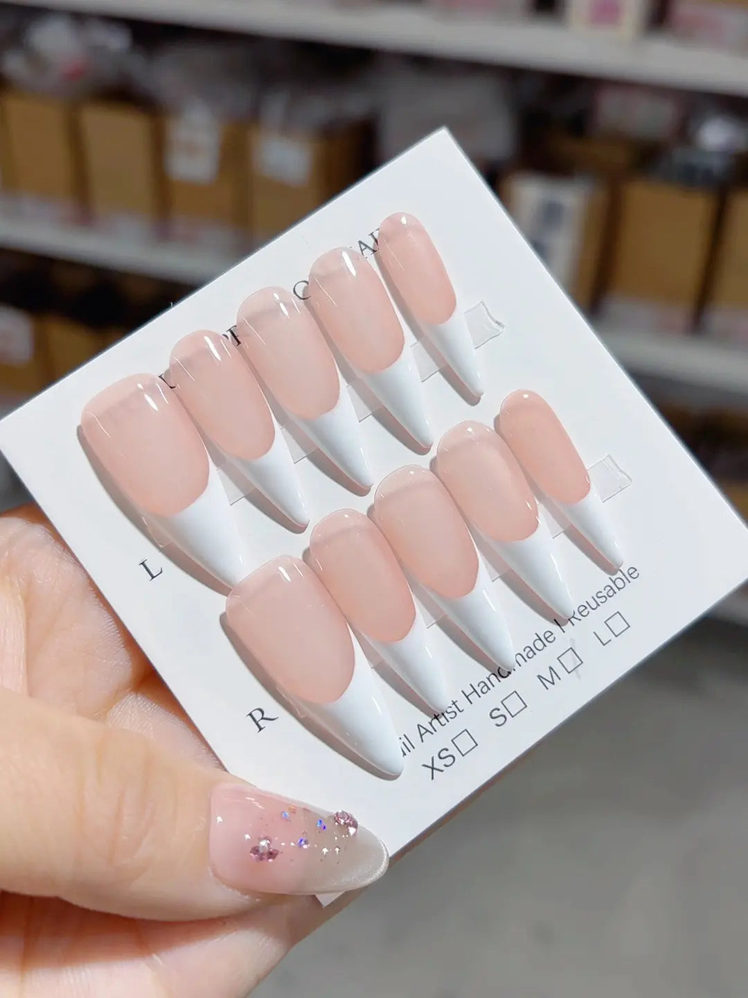 A036 - Long White Pink Stiletto French tip VibeNailsLab