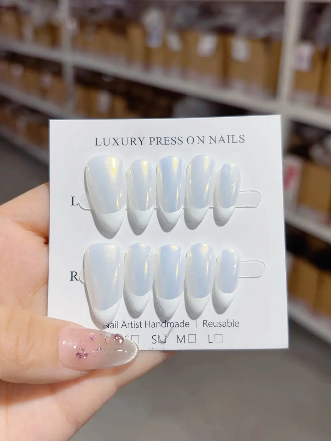A062 - Medium White Yellow Almond French tip Shine VibeNailsLab