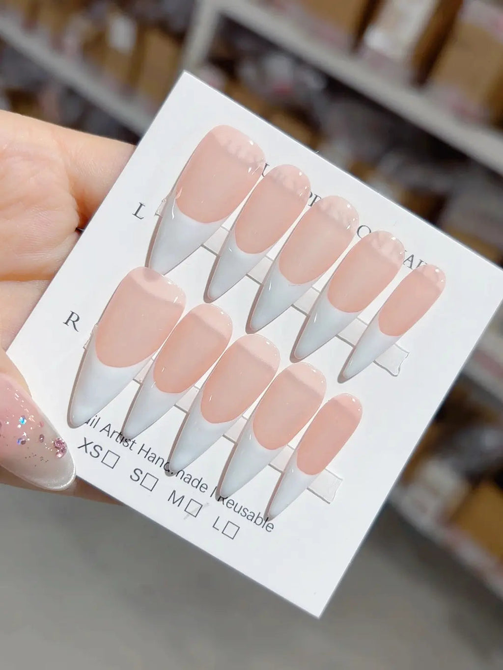 A036 - Long White Pink Stiletto French tip VibeNailsLab