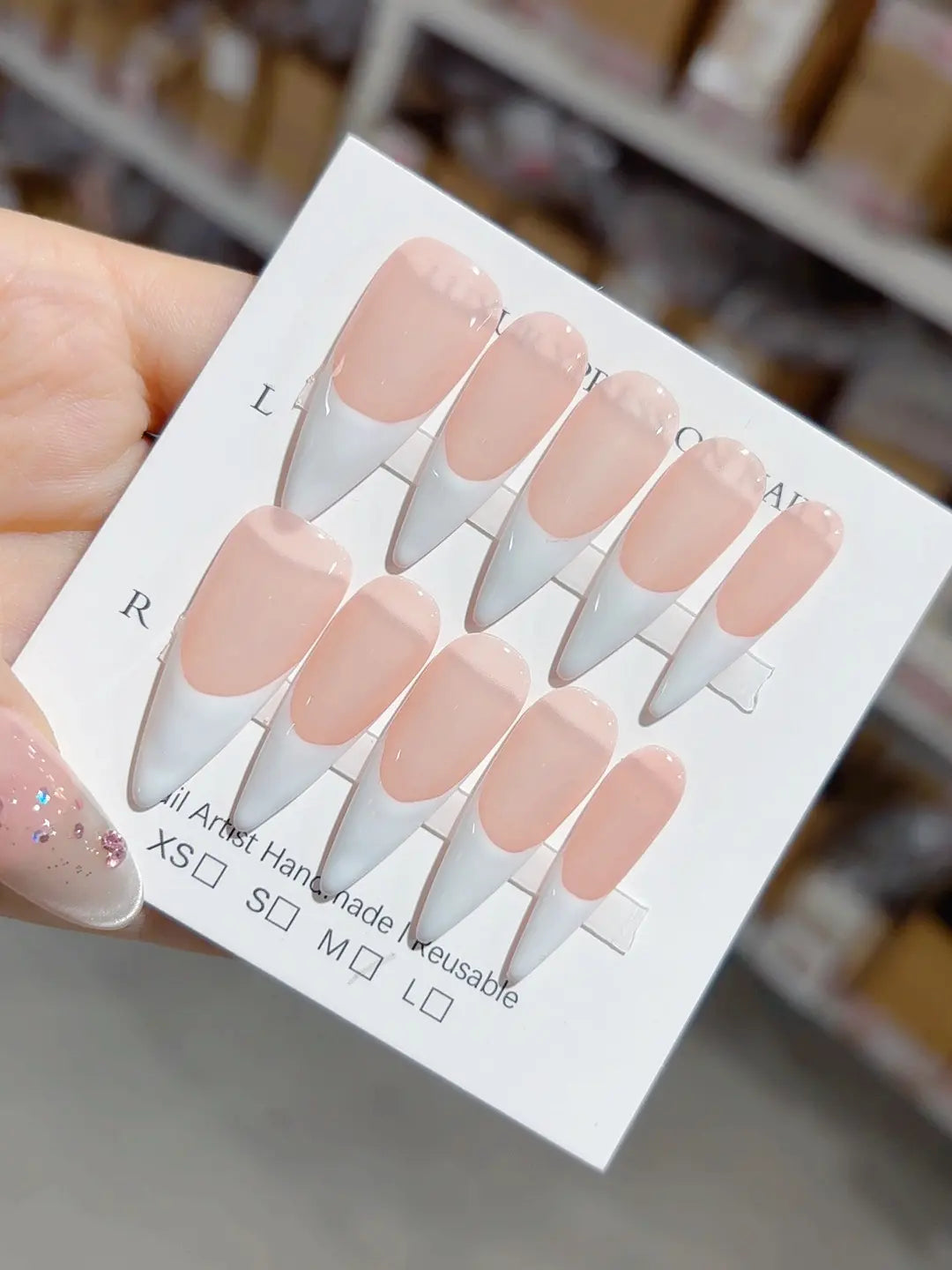 A036 - Long White Pink Stiletto French tip VibeNailsLab