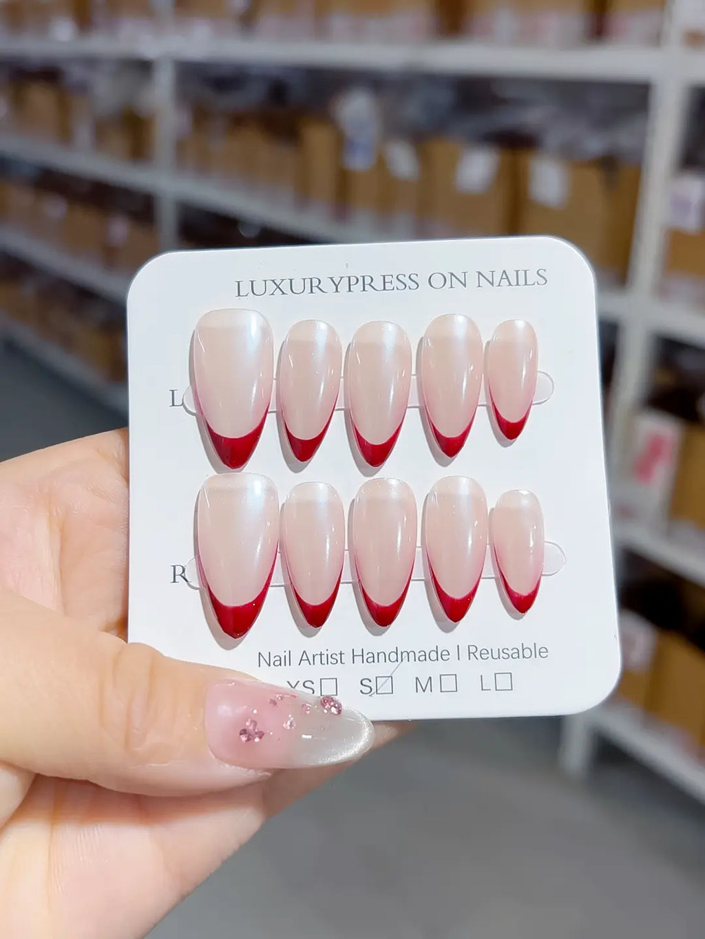 B101 - Medium Nude Red Almond French tip