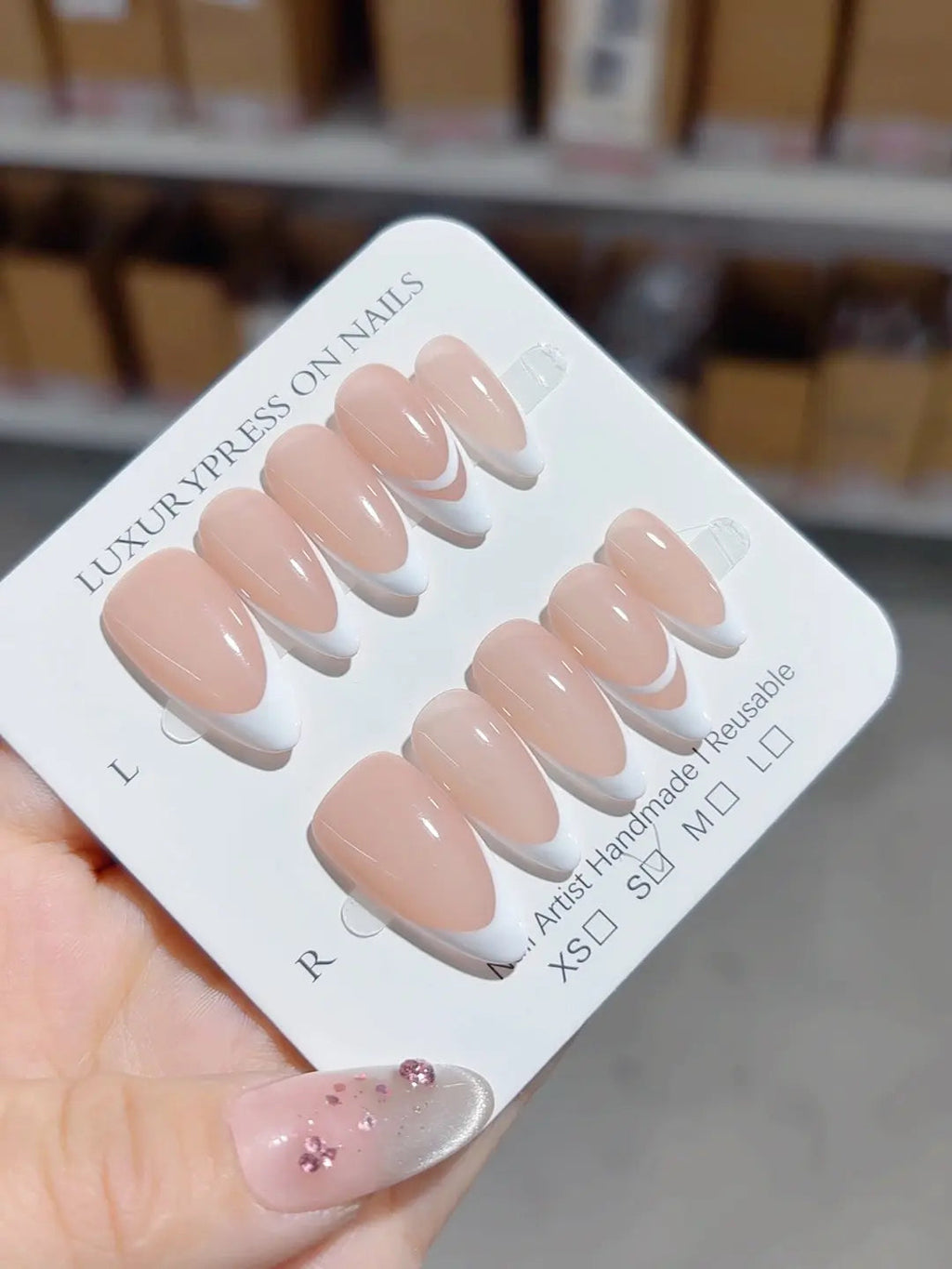 A069 - Medium Nude Oval French tip VibeNailsLab