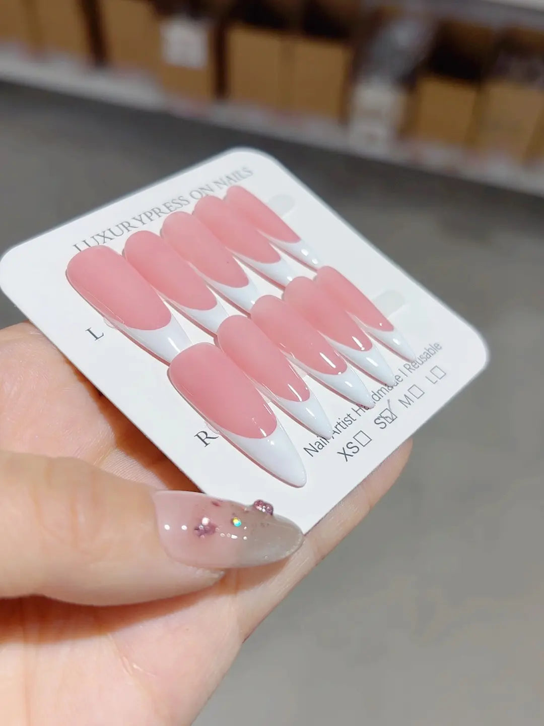 A067 - Long White Pink Almond French tip VibeNailsLab