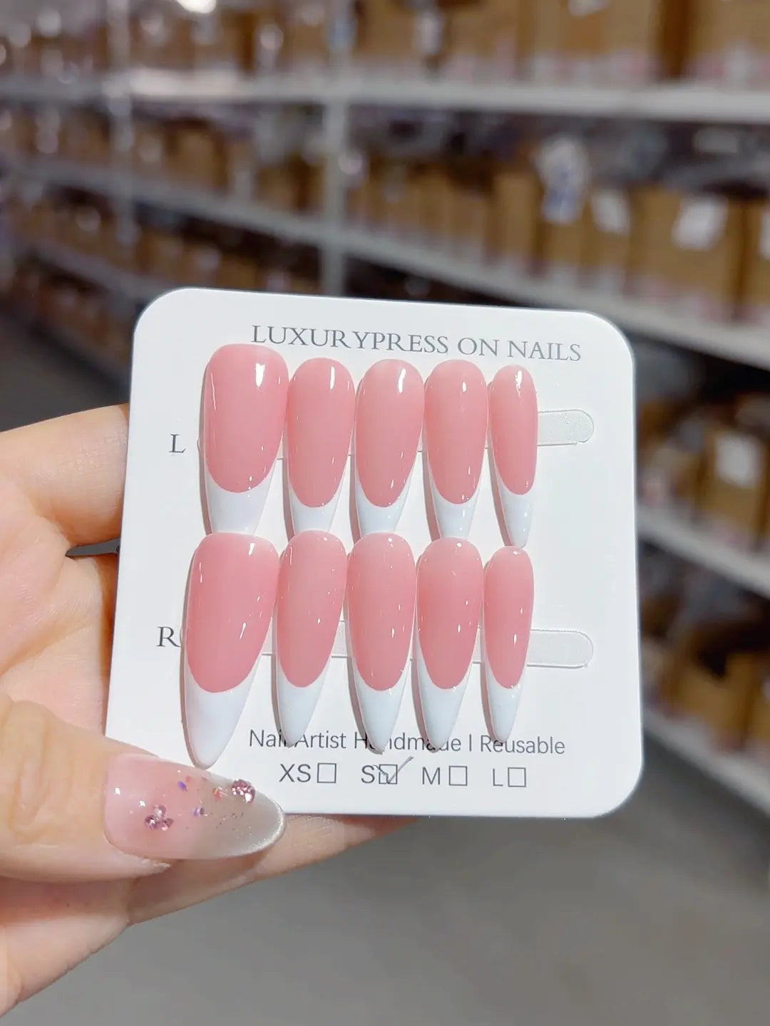 A067 - Long White Pink Almond French tip VibeNailsLab