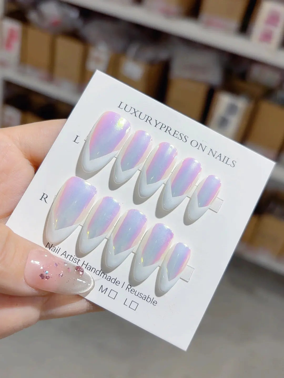 A041 - Medium Multicolor Almond French tip VibeNailsLab