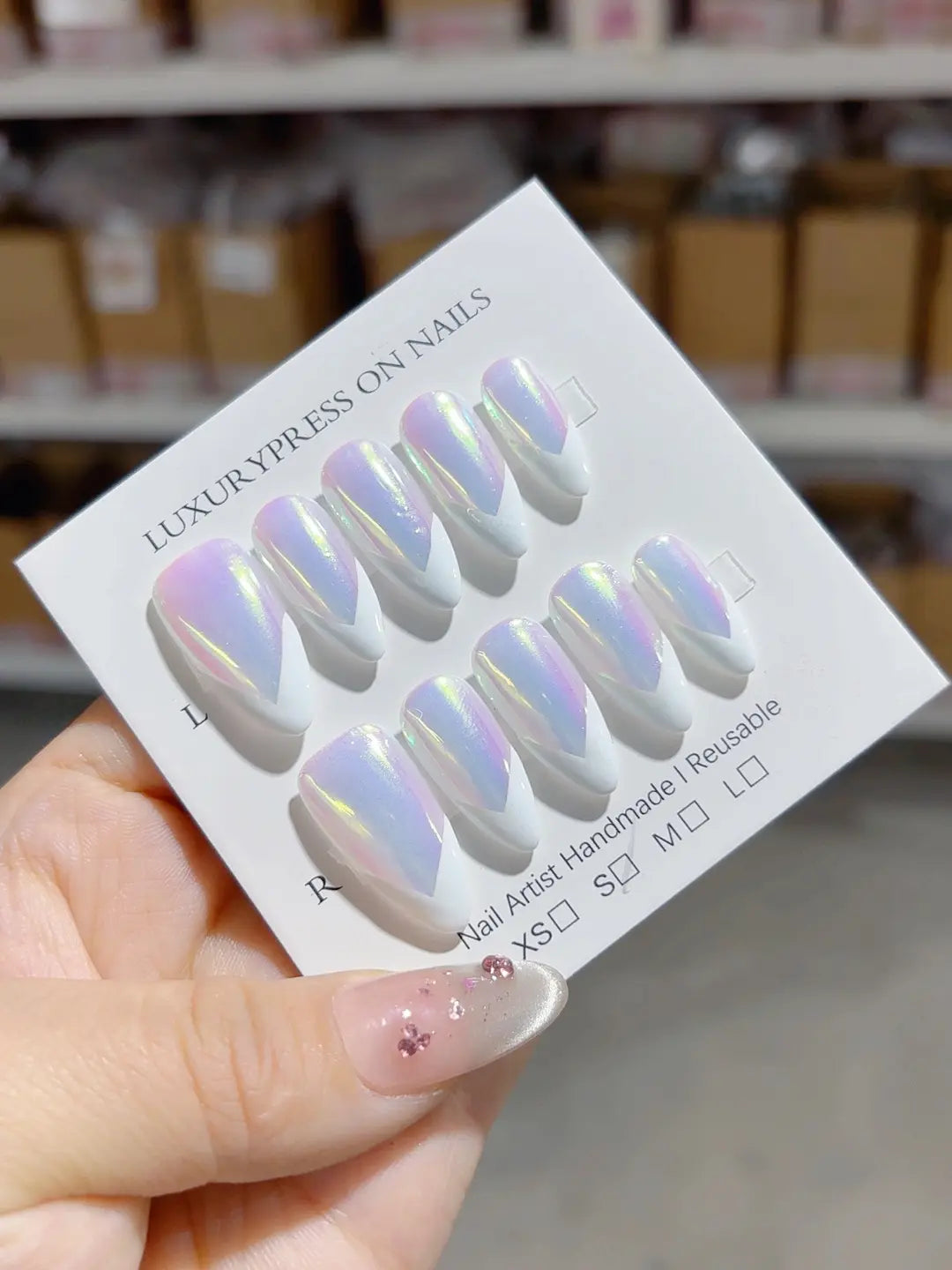 A041 - Medium Multicolor Almond French tip VibeNailsLab