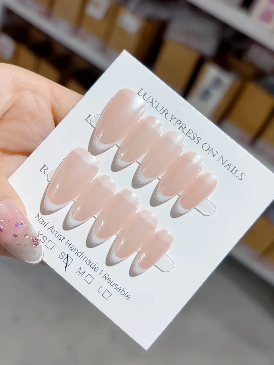B098 - Medium White Nude Almond French tip