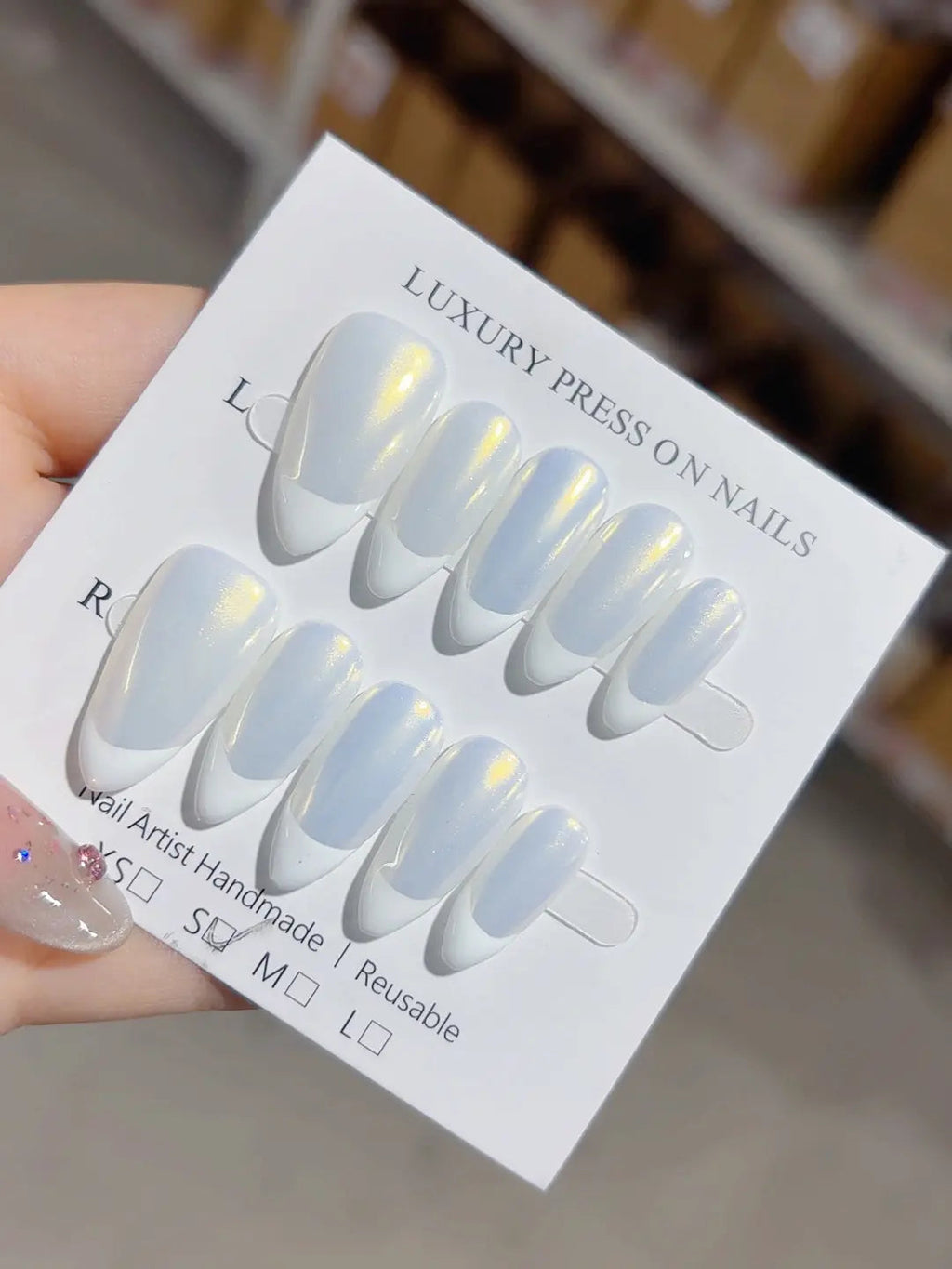 A062 - Medium White Yellow Almond French tip Shine VibeNailsLab