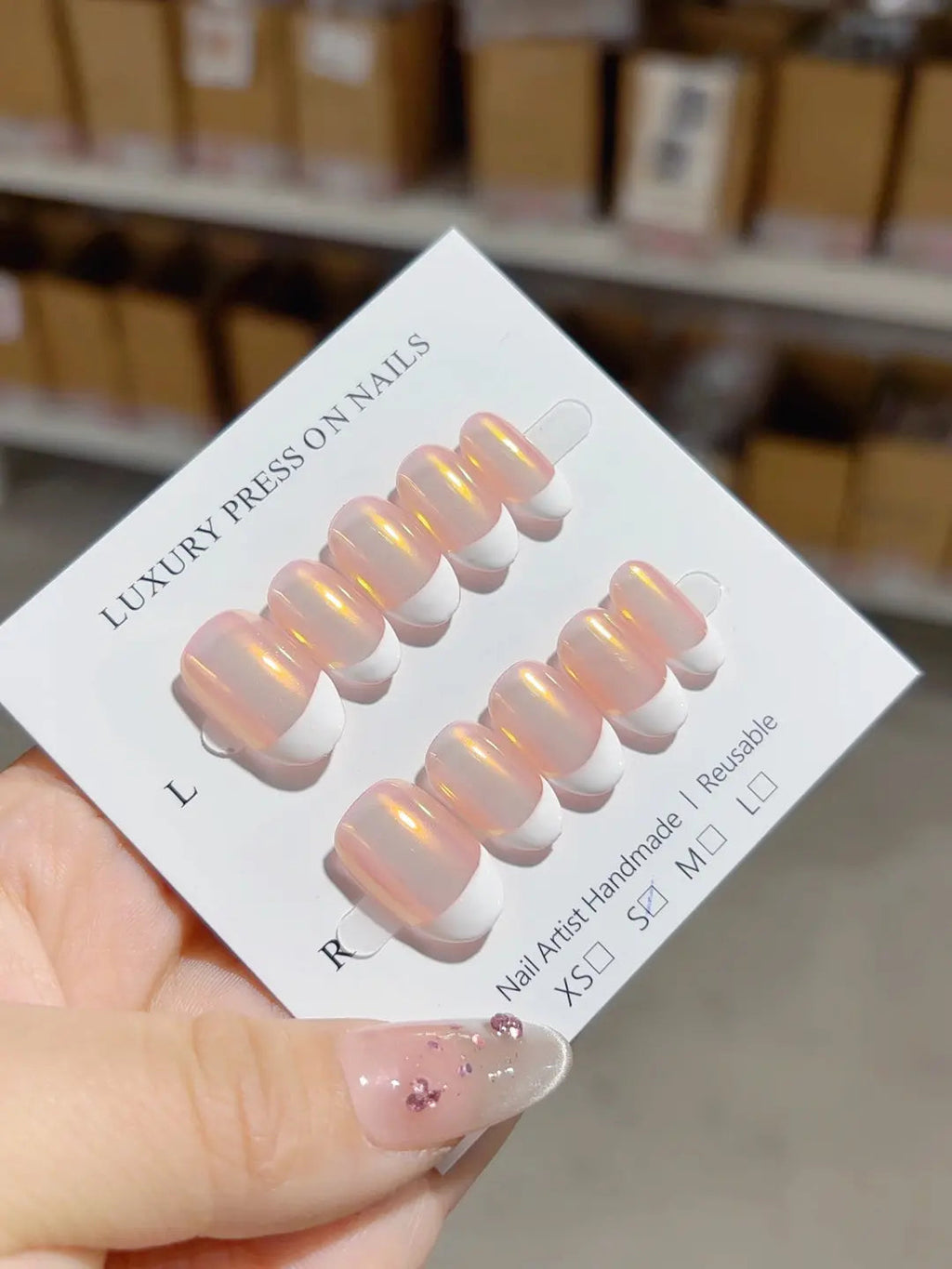 A044 - Short Pink Multicolor Oval French tip Shine VibeNailsLab