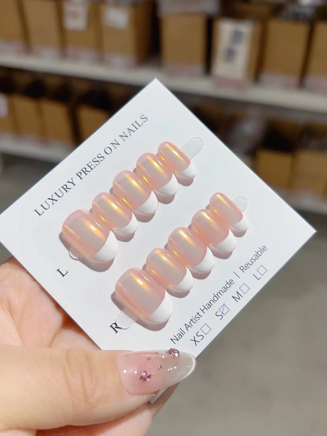 A044 - Short Pink Multicolor Oval French tip Shine VibeNailsLab