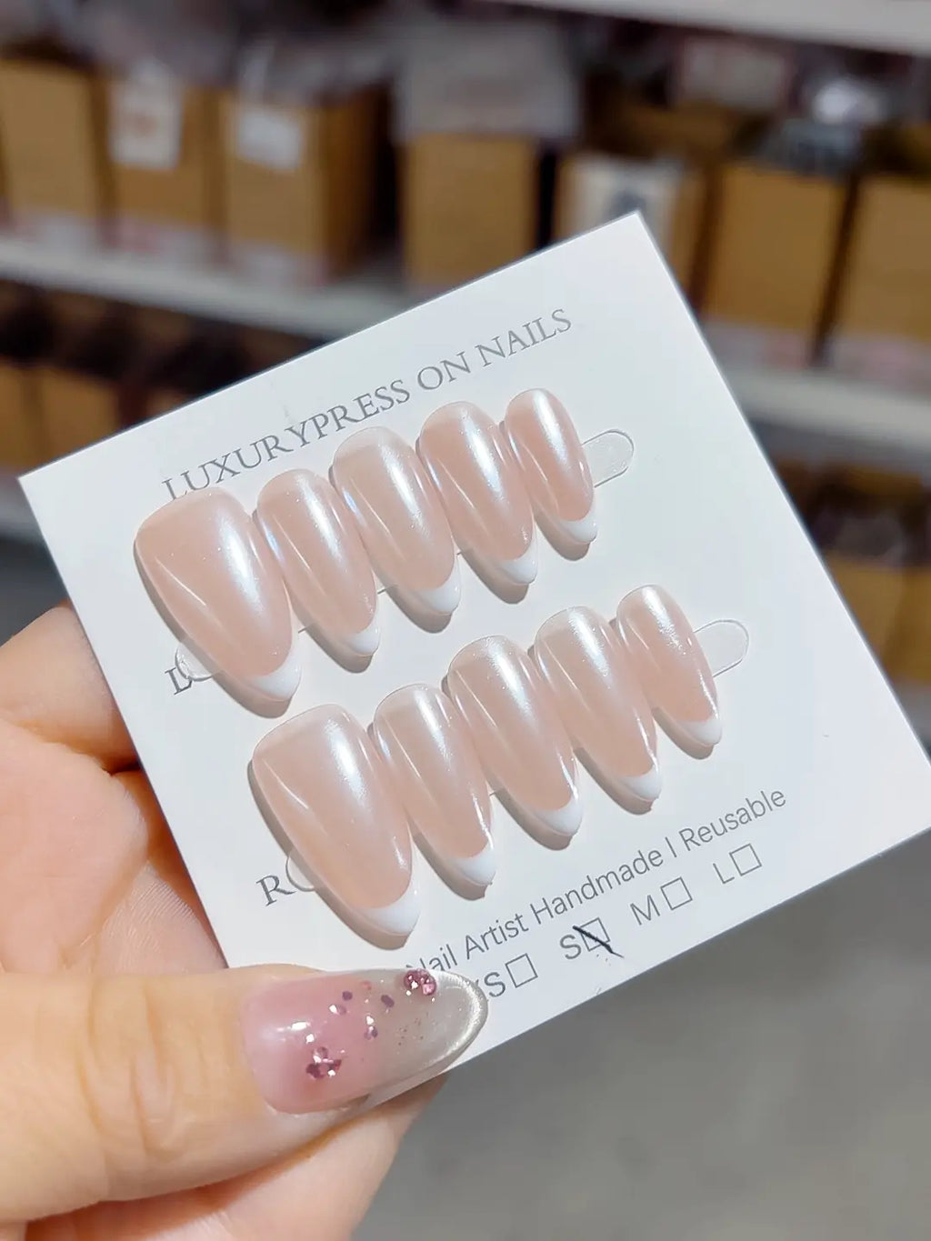 B098 - Medium White Nude Almond French tip