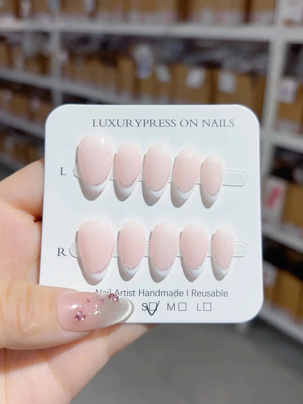 A068 - Short Pink Almond French tip VibeNailsLab