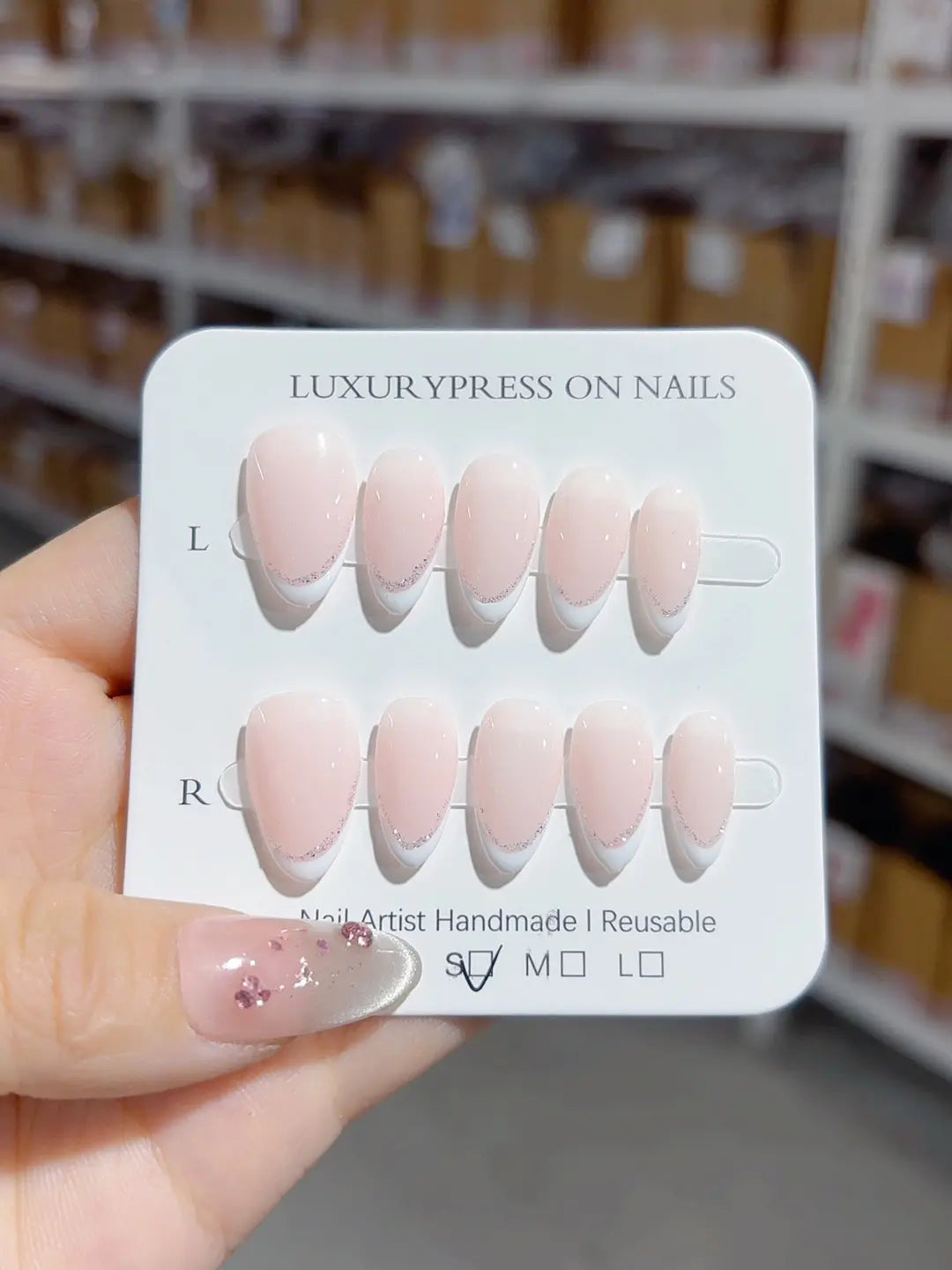 A068 - Short Pink Almond French tip VibeNailsLab