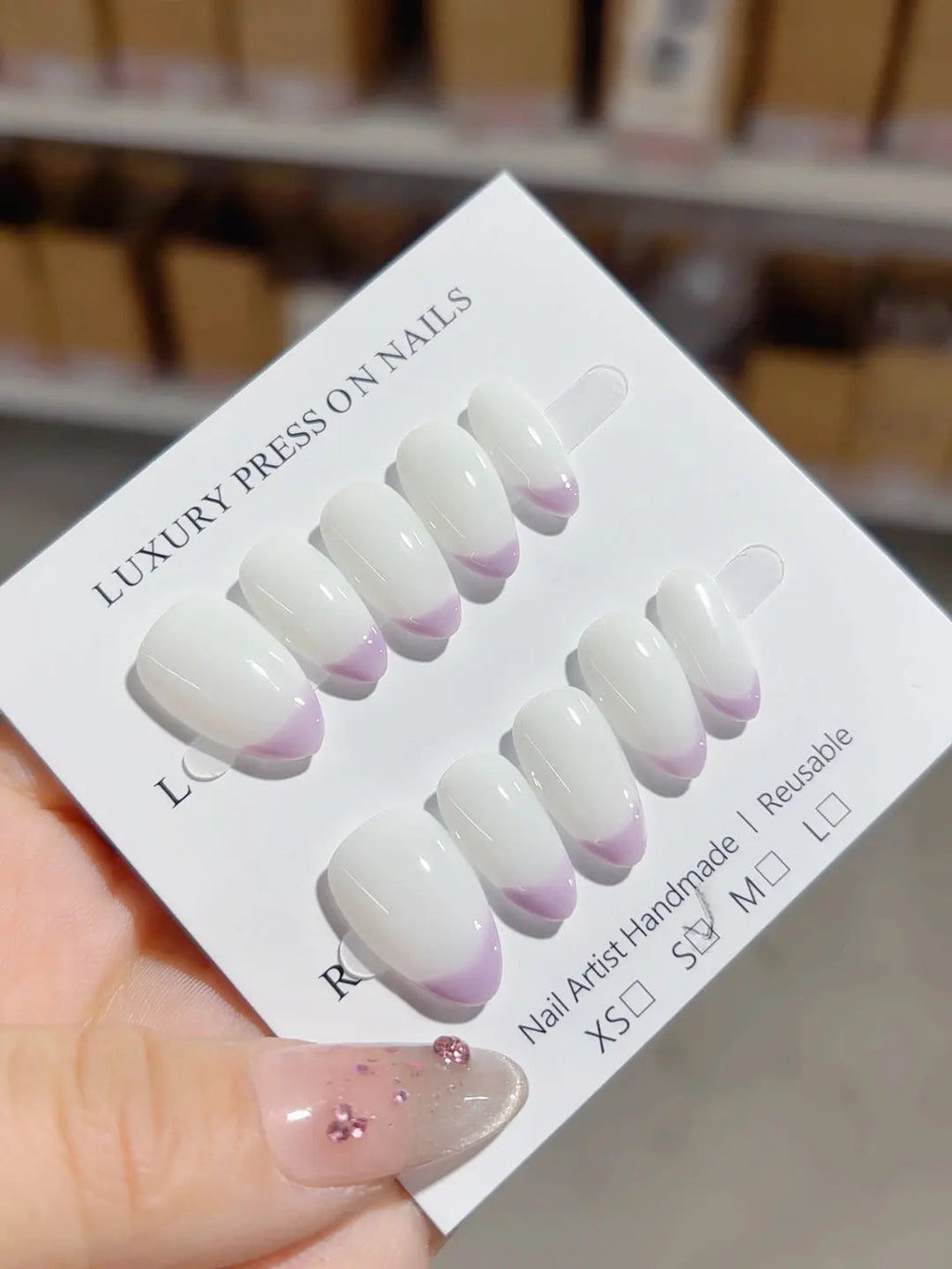 A054 - Short White Purple Almond French tip VibeNailsLab