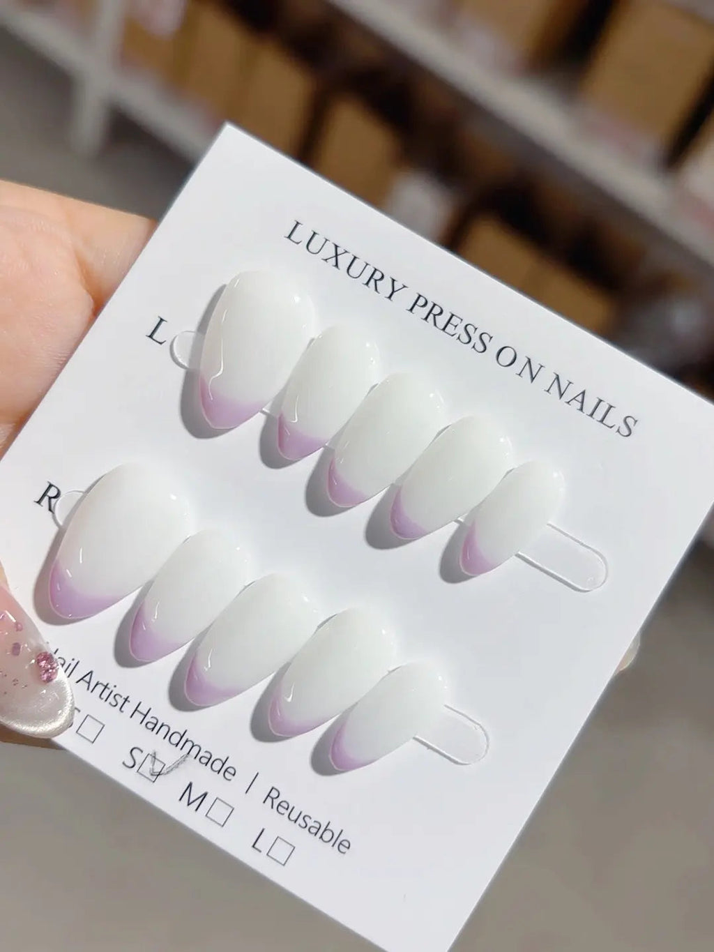 A054 - Short White Purple Almond French tip VibeNailsLab