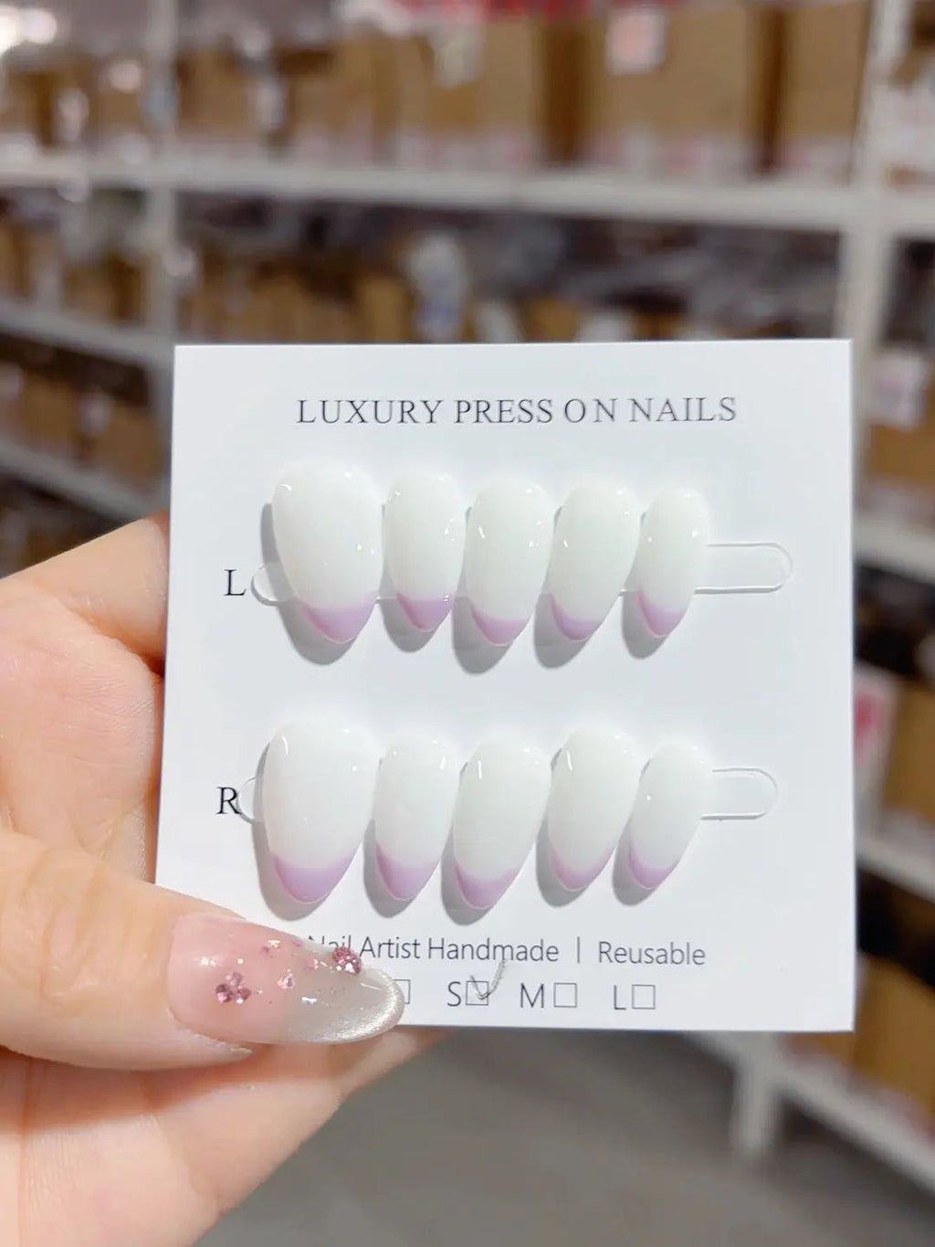 A054 - Short White Purple Almond French tip VibeNailsLab
