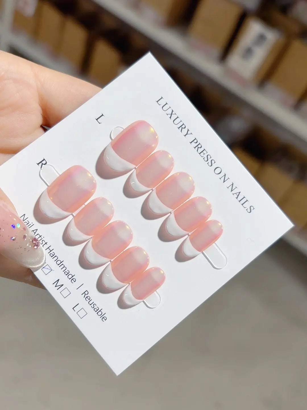 A044 - Short Pink Multicolor Oval French tip Shine VibeNailsLab