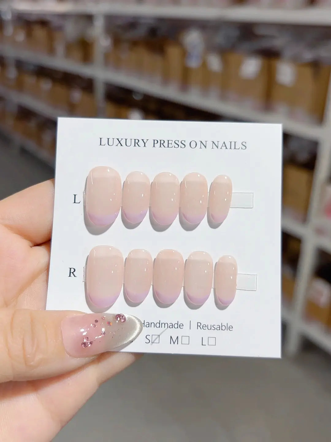 A039 - Short Nude Purple Oval French tip VibeNailsLab