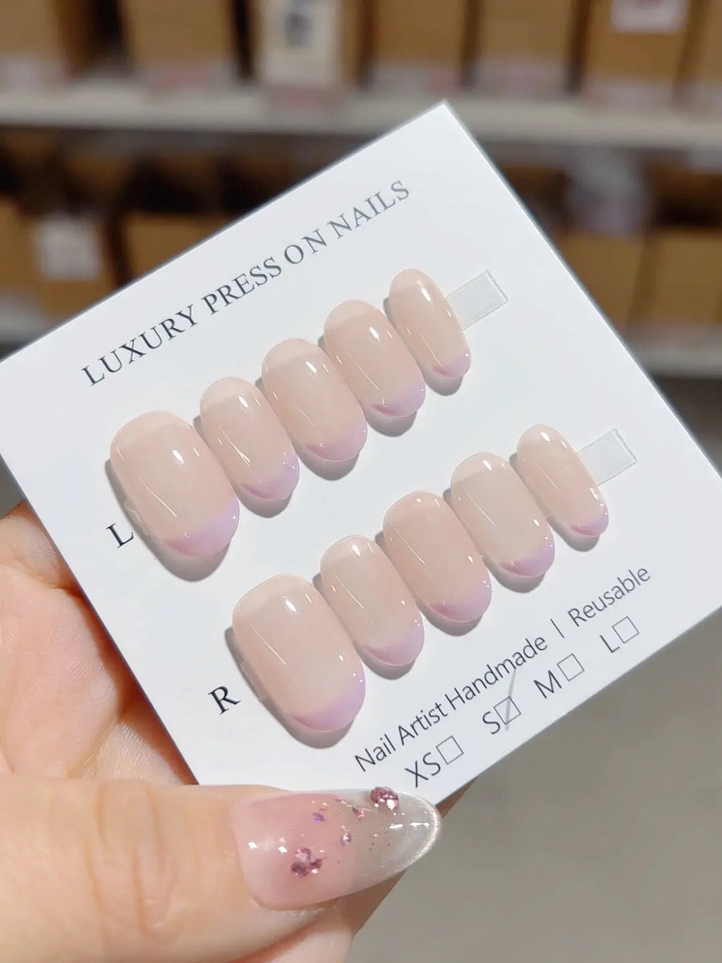 A039 - Short Nude Purple Oval French tip VibeNailsLab