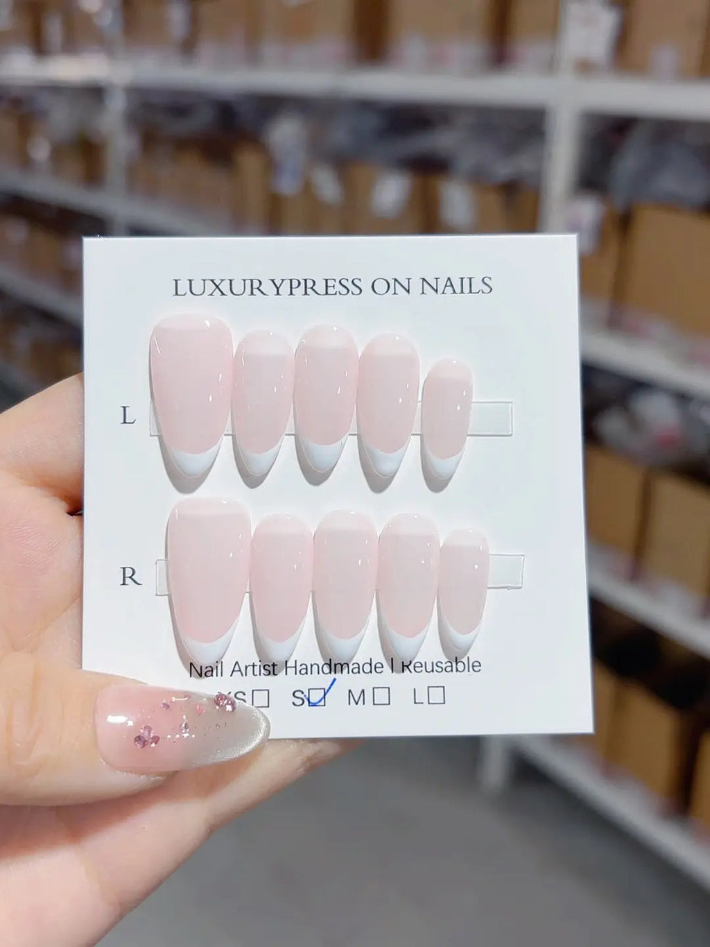 A058 - Medium Pink Almond French tip VibeNailsLab