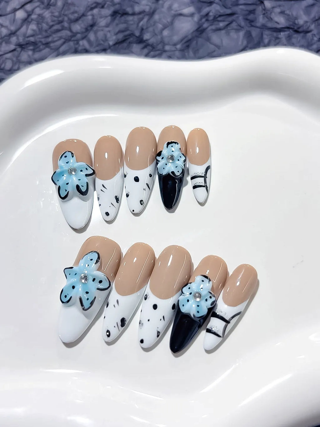 D257 - Medium Nude Blue Almond Floral Flower Animal Print