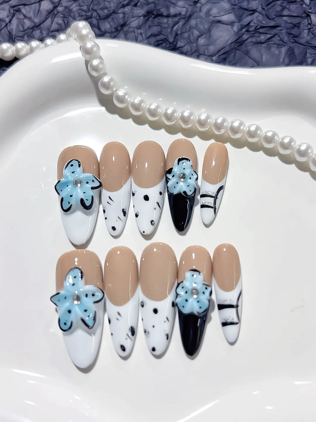 D257 - Medium Nude Blue Almond Floral Flower Animal Print