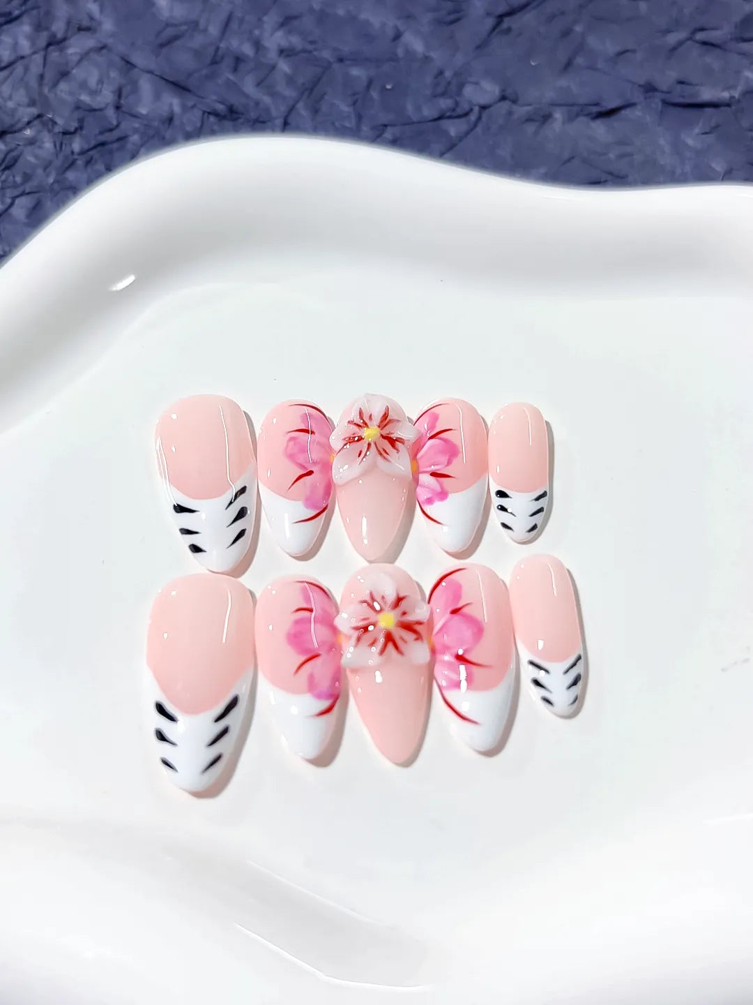 D258 - Medium Pink White Almond Floral Flower