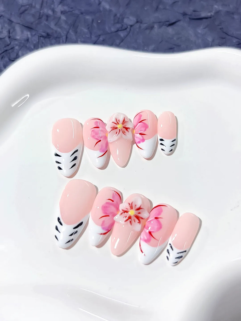 D258 - Medium Pink White Almond Floral Flower
