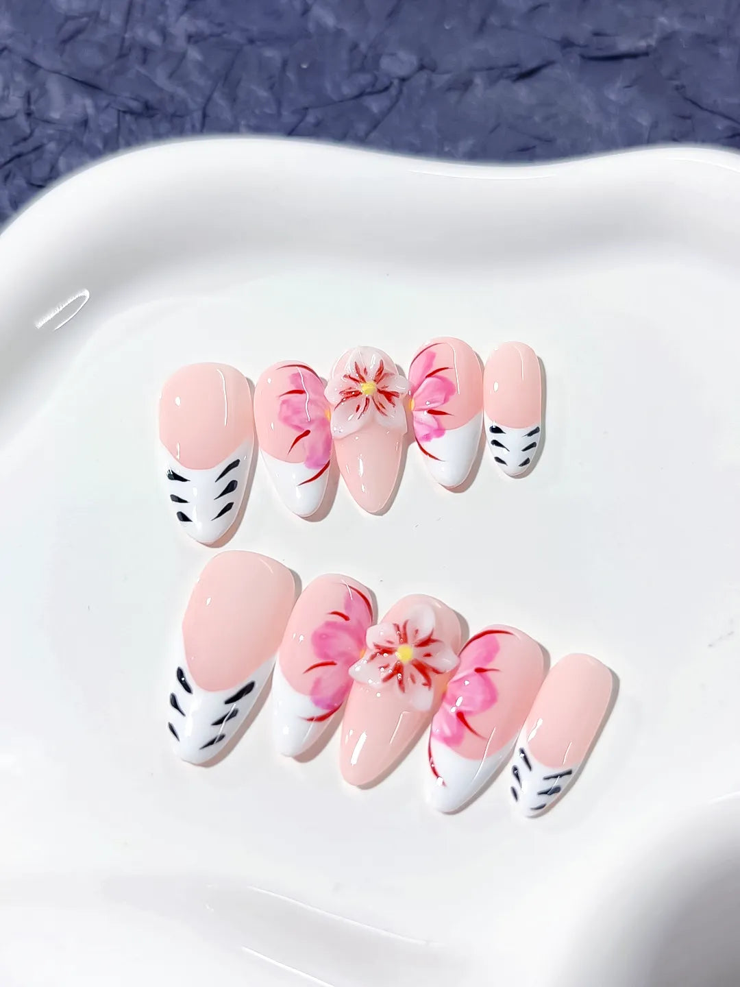 D258 - Medium Pink White Almond Floral Flower