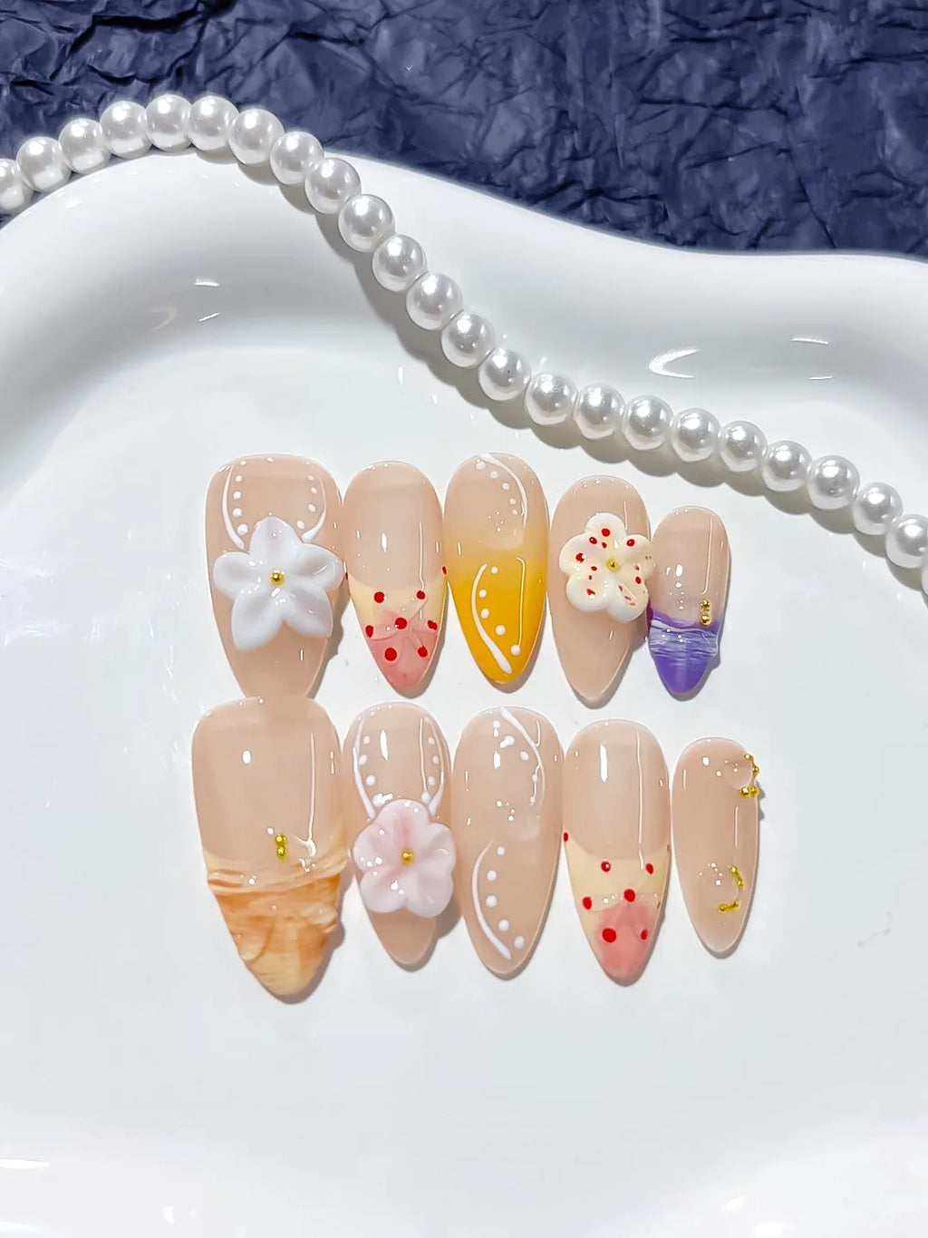 D265 - Medium Nude Orange Almond Abstract Flower Dot Pattern